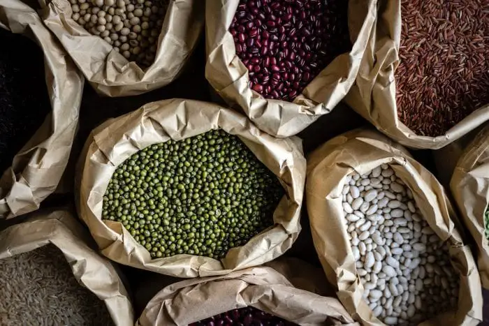 selection of beans and rice grain