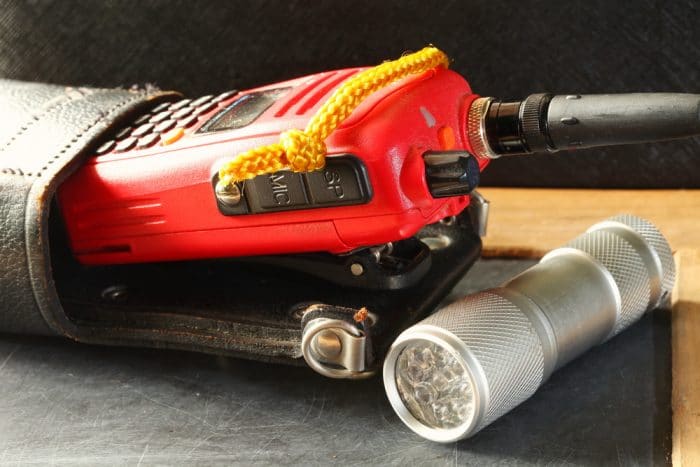 handheld radio and flashlight